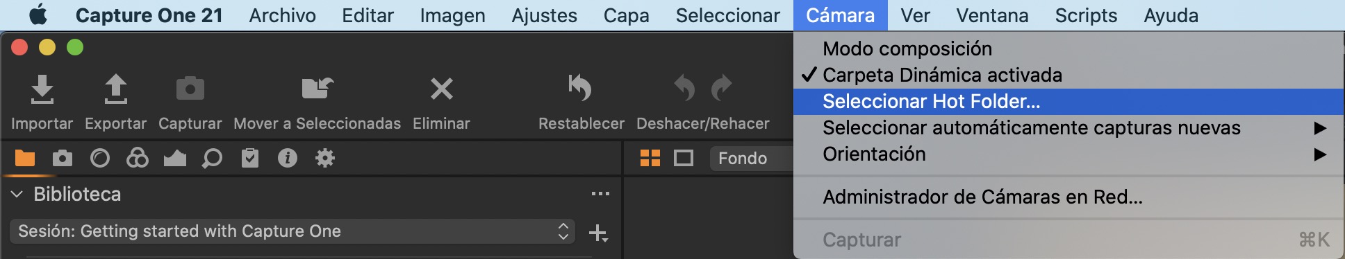 seleccionar hot folder capture one