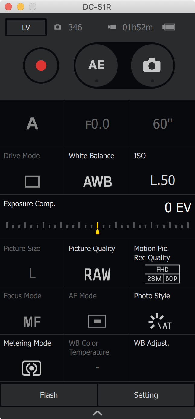 panasonic capture tethering interfaz